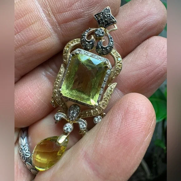 Estate LeVian 18k Gold Citrine Diamond Drop Pendant - Picture 10 of 12